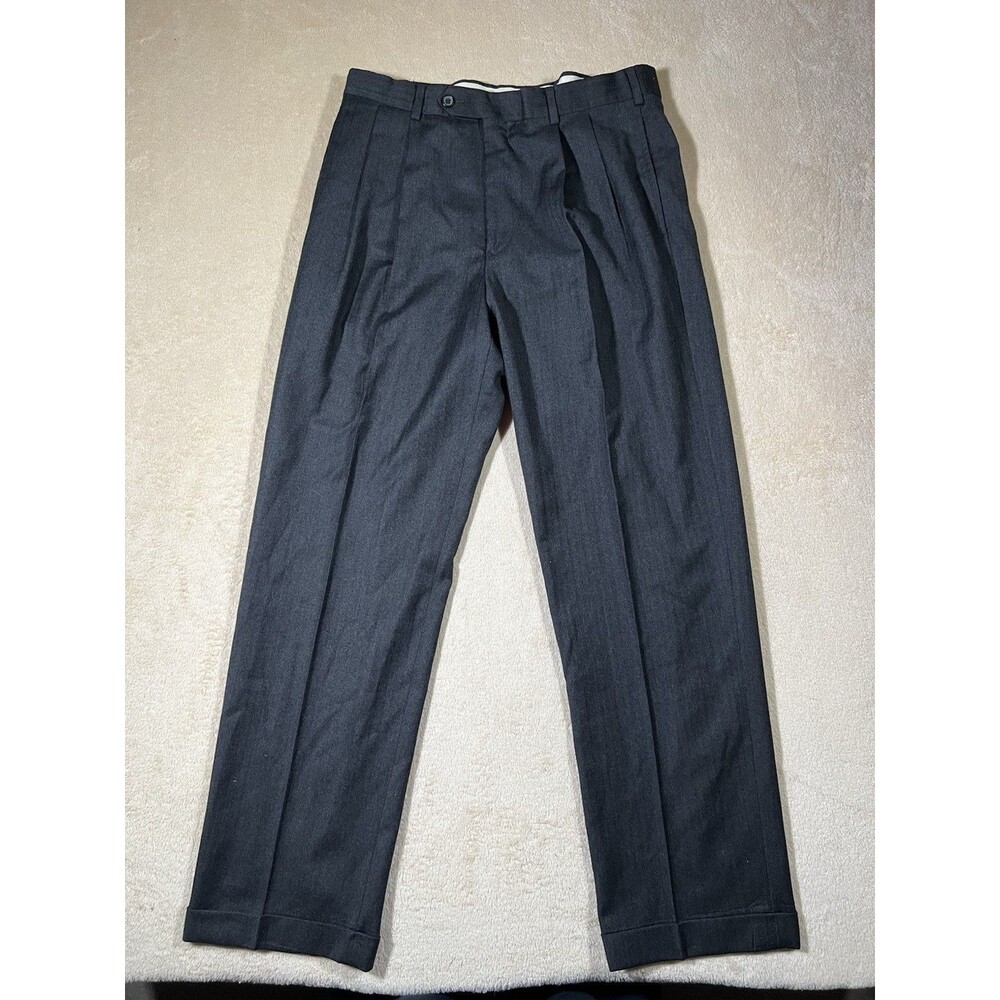 Brooks Brothers 346 Pleated Wool Trousers 35x32 Dark Grey Preppy Academia VTG